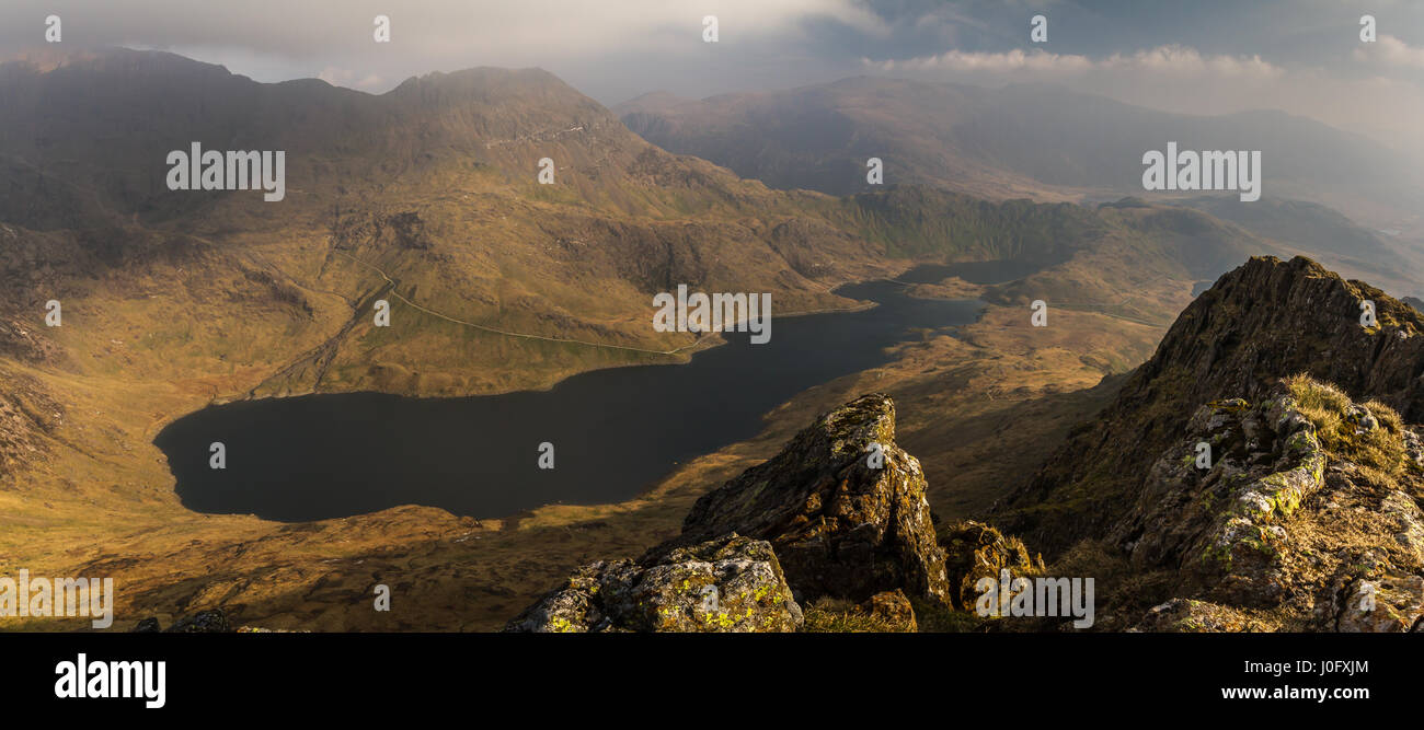 Llyn Sheetrim und Snowdon, Wales Stockfoto