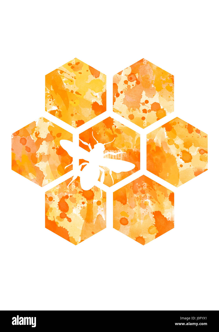 Biene in Waben Aquarell digitale Kunstdruck/Poster Stockfoto