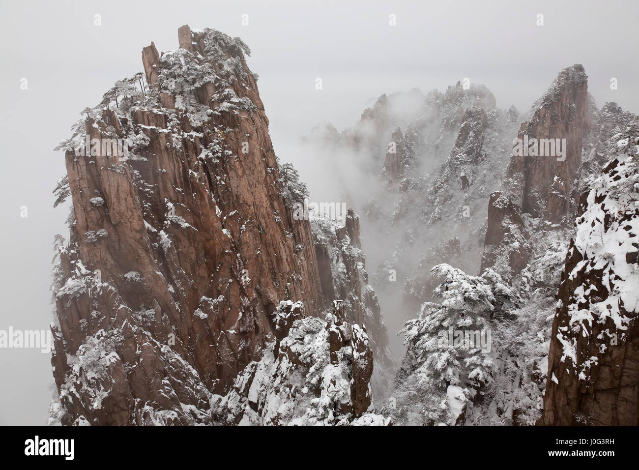 Schnee, Huangshan oder gelben Bergen, Provinz Anhui, China Stockfoto