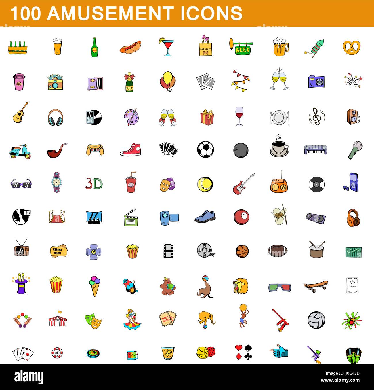 100 Unterhaltung Icons set, cartoon-Stil Stock Vektor