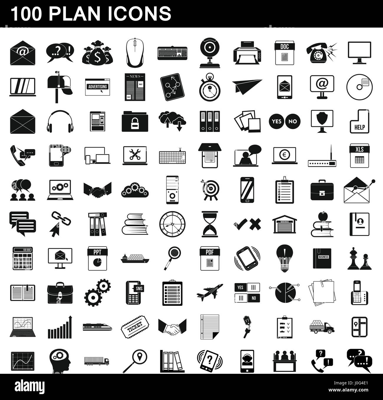 100 Plan Icons Set, einfachen Stil Stock Vektor