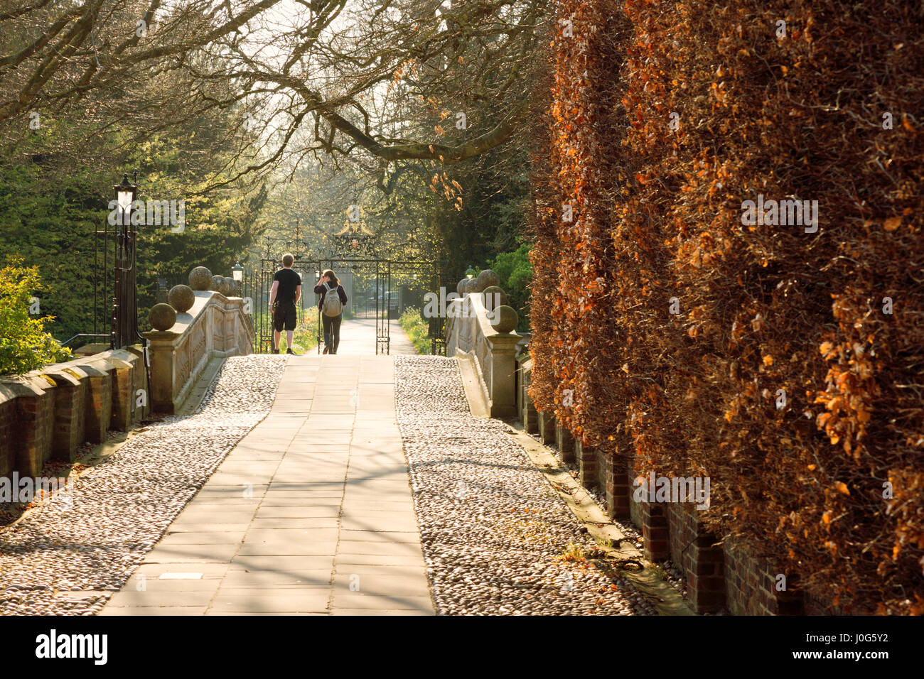 Universität von Cambridge - Menschen zu Fuß auf dem Gelände des Clare College Cambridge University, Cambridge UK Stockfoto