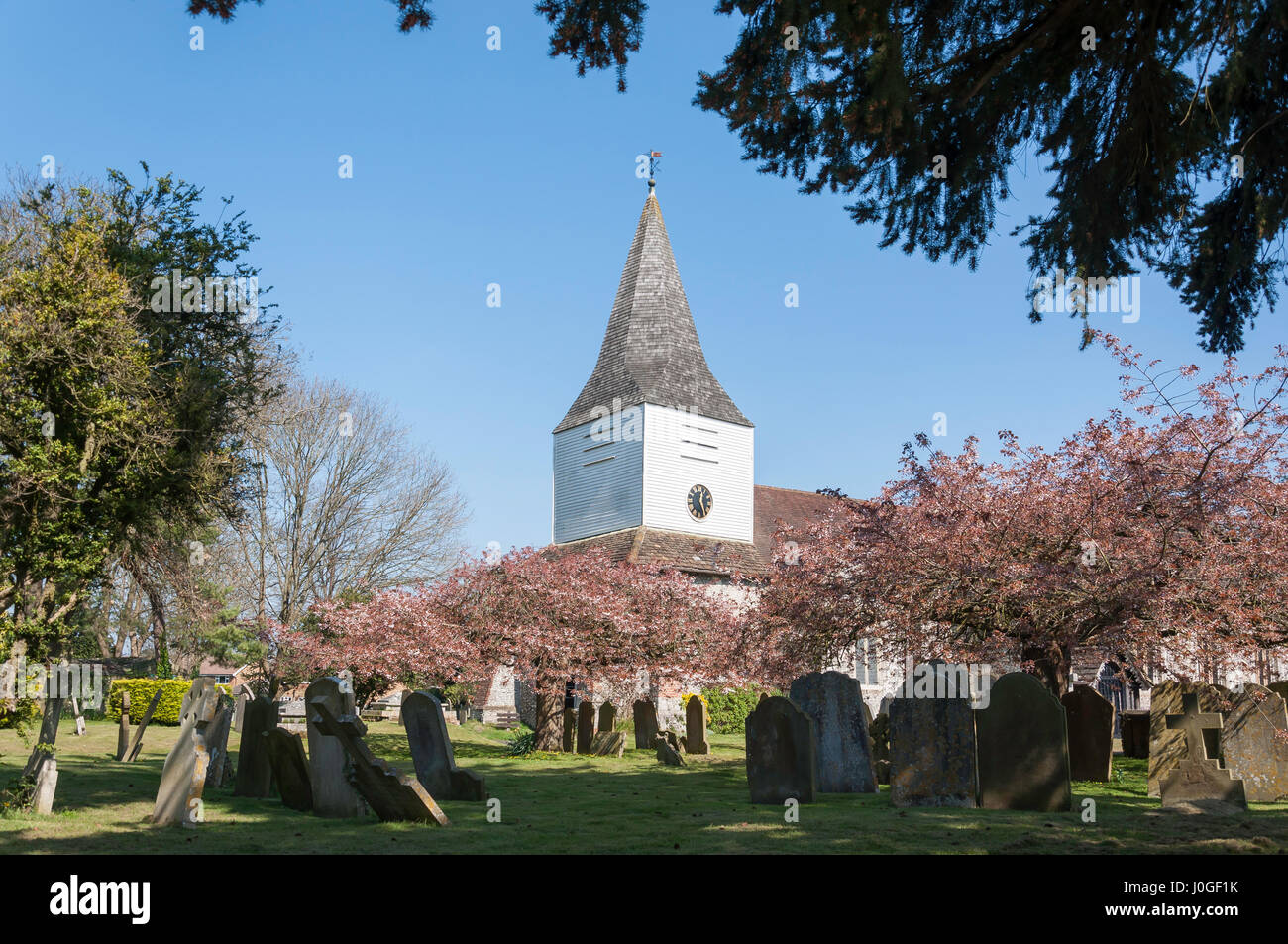 St-Nicolas-Kirche, Church Road, Great Bookham Surrey, England, Vereinigtes Königreich Stockfoto