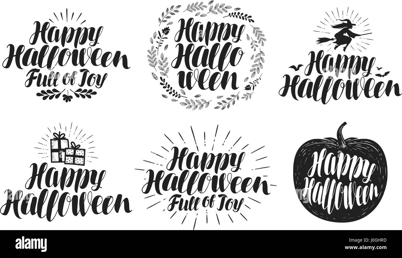 Happy Halloween, Beschriftungssatz. Urlaub-Symbol oder Logo. Schöne handschriftliche Beschriftung, Vektor-illustration Stock Vektor