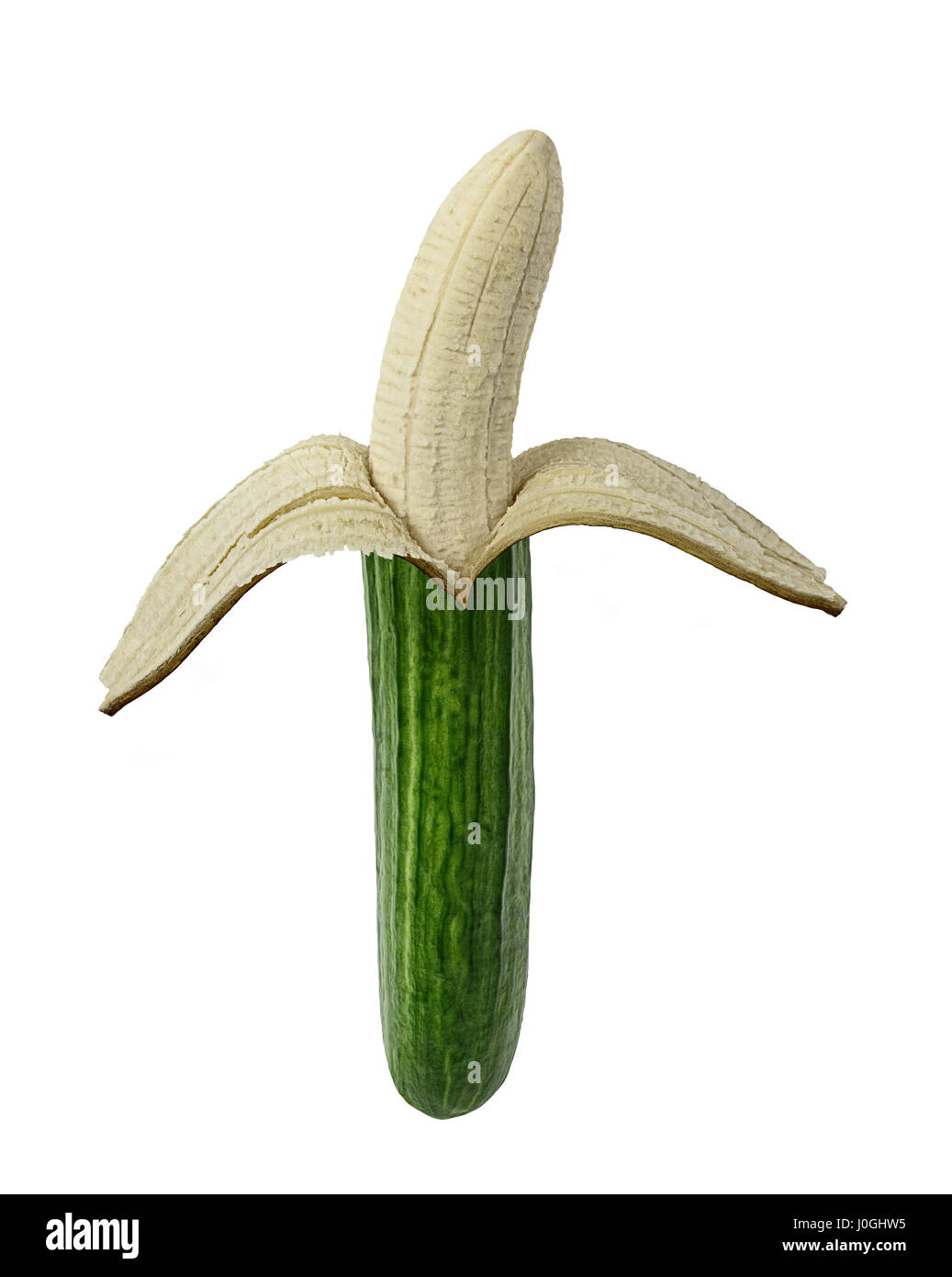 Peeling Gurke Banane Stockfoto