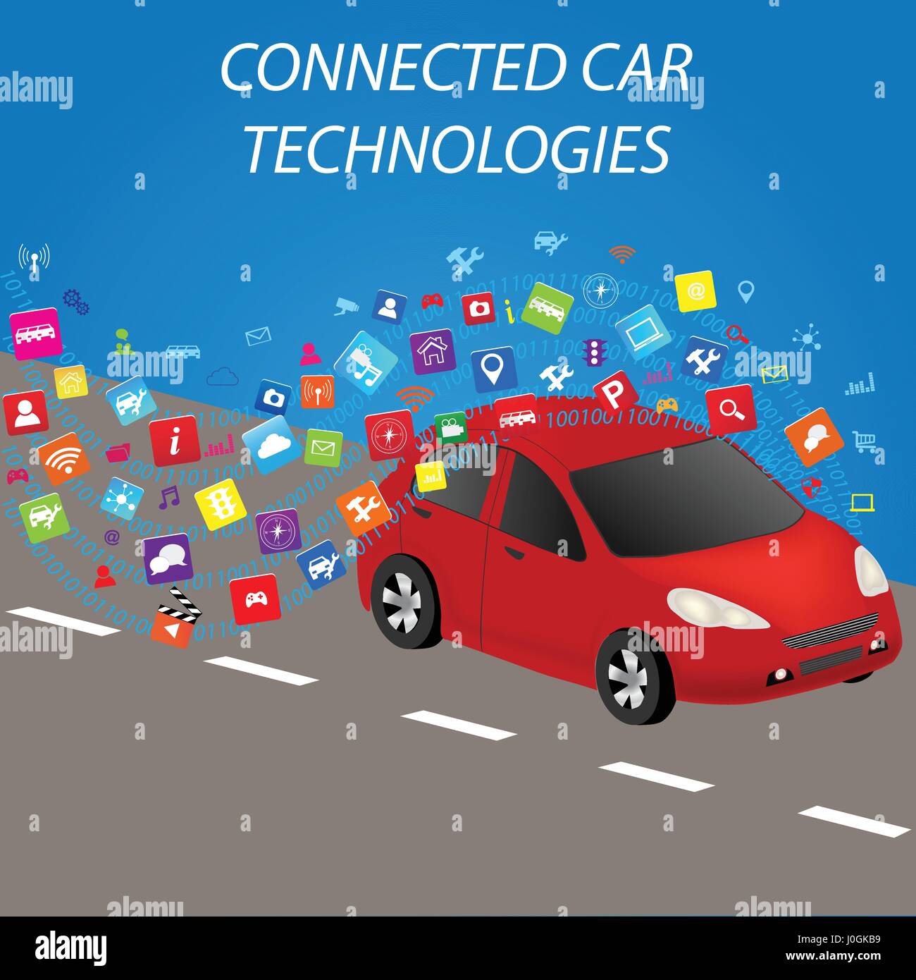 Smart Auto mit Anwendung. Intelligent Transport Systems.Connected Auto und autonome treibende Konzept Stock Vektor