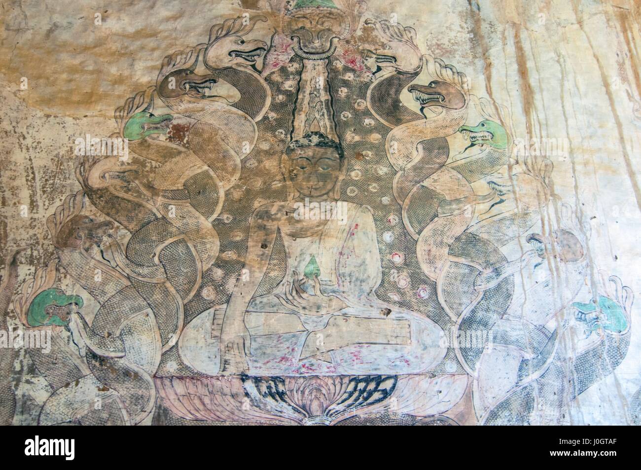 Antike Wandmalerei in Sulamani Tempel in Bagan, Myanmar Stockfoto