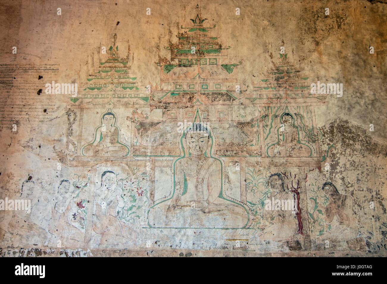 Antike Wandmalerei in Sulamani Tempel in Bagan, Myanmar Stockfoto