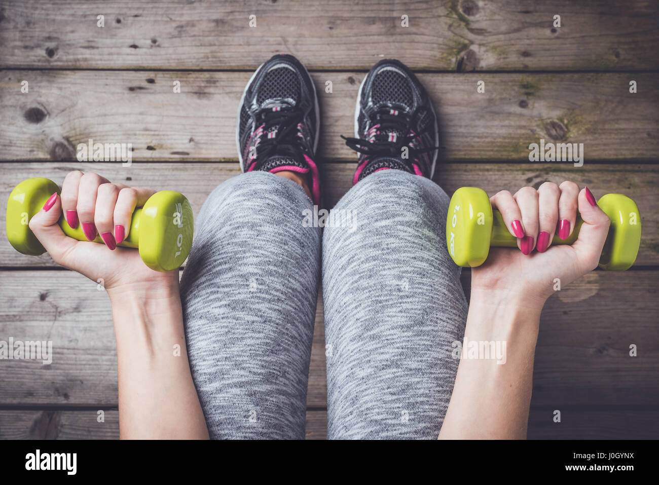 Frauen Fitness oder Sport-Konzept. Ansicht von oben Stockfoto