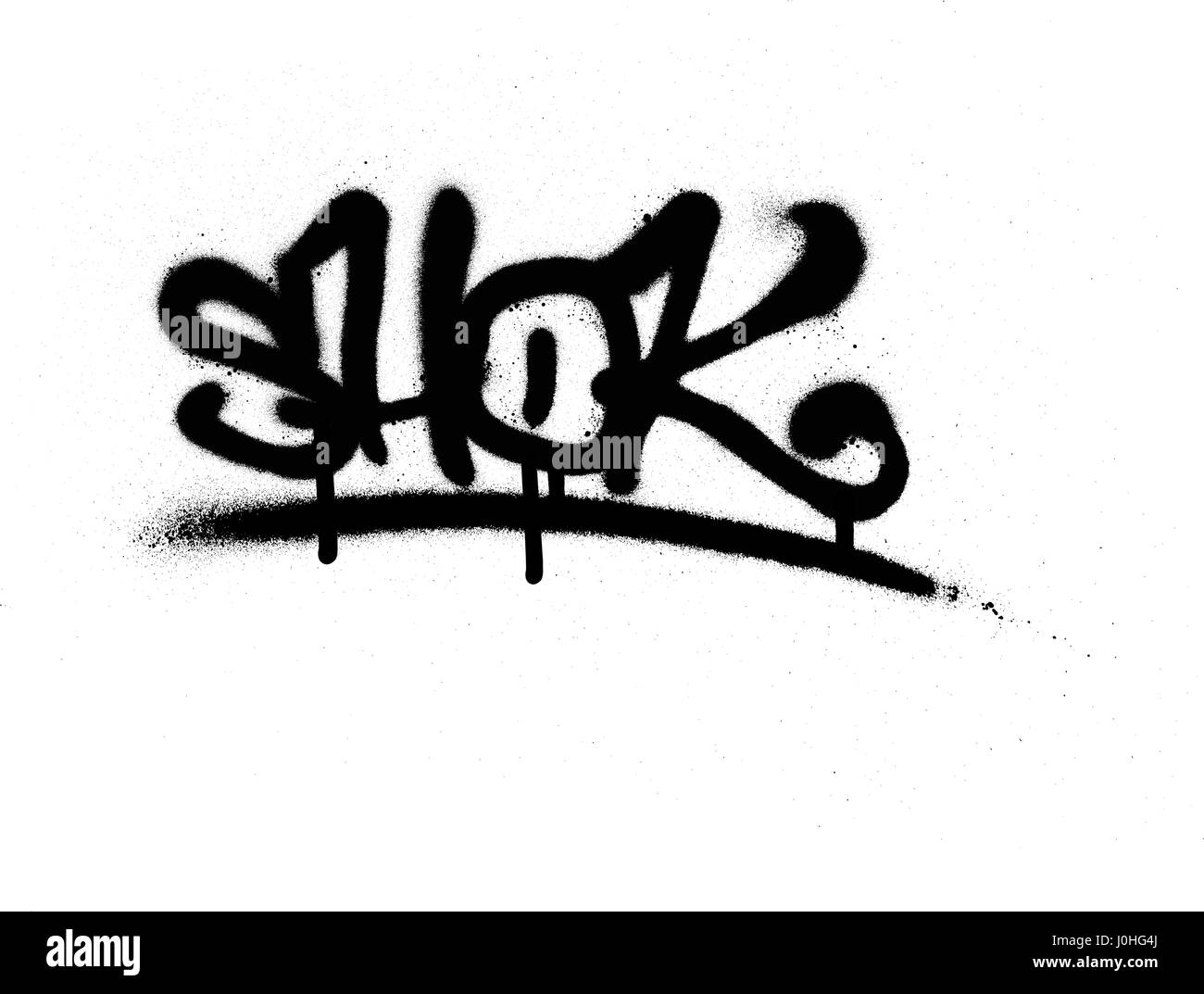 Graffiti Tag mit Leck schwarz auf weiß gespritzt Stock ...
