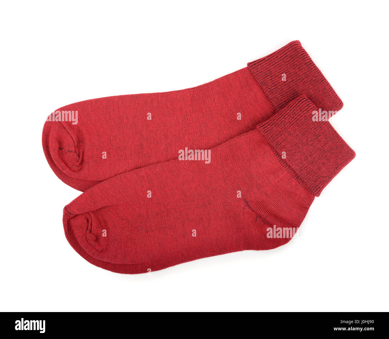 Paar rote Baumwollsocken isoliert auf weiss Stockfoto