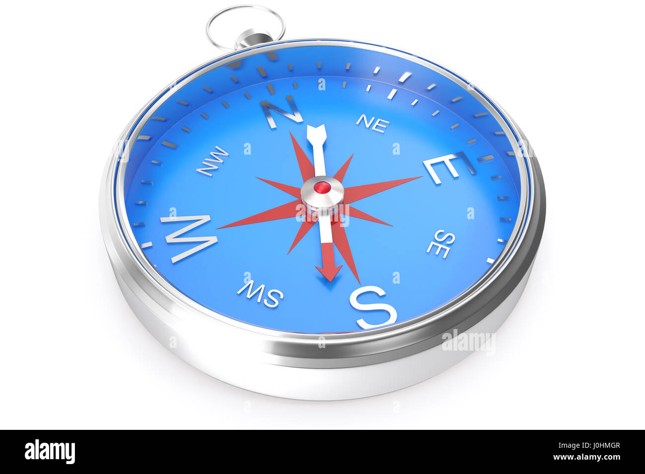 Silber Kompass mit Windrose, Emblem des Kompass Nahaufnahme mit DOF Wirkung. 3D-Rendering Stockfoto