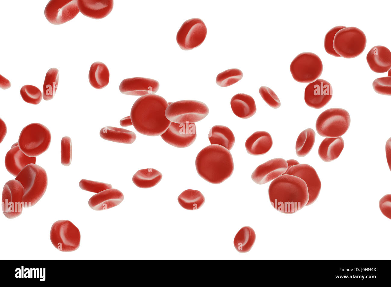 Abstrakte rote Blutkörperchen, wissenschaftliche oder medizinische oder mikrobiologische Konzept, 3D-Rendering isoliert auf weißem Hintergrund Stockfoto