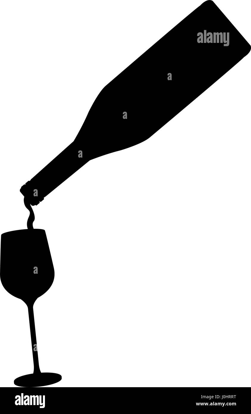 Flasche Wein gießen auf Glas Symbolbild Stock Vektor