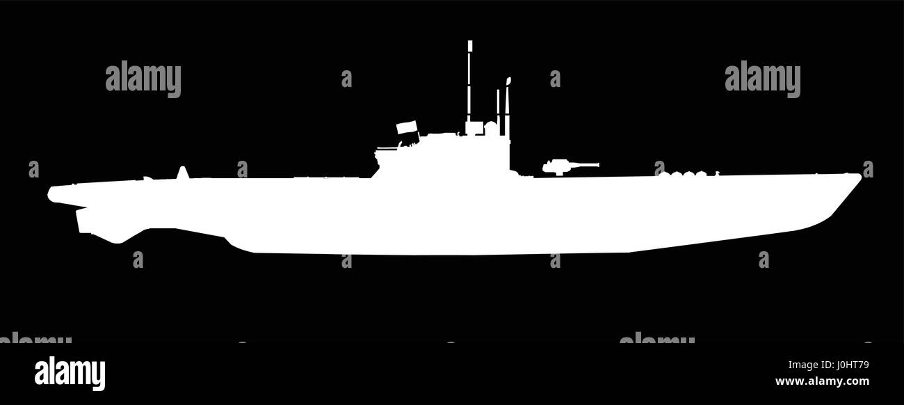 Ein typisch Deutsch 2. Weltkrieg U Boot u-Boot in weißen silhouette Stock Vektor