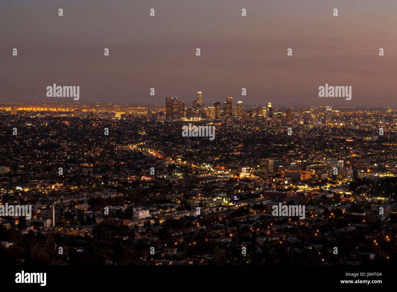 Los Angeles bei Nacht - Blick in Richtung Innenstadt Stockfoto