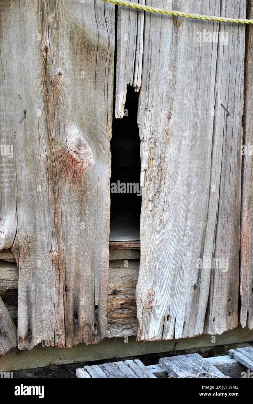 Loch in der Wand der Scheune Stockfoto