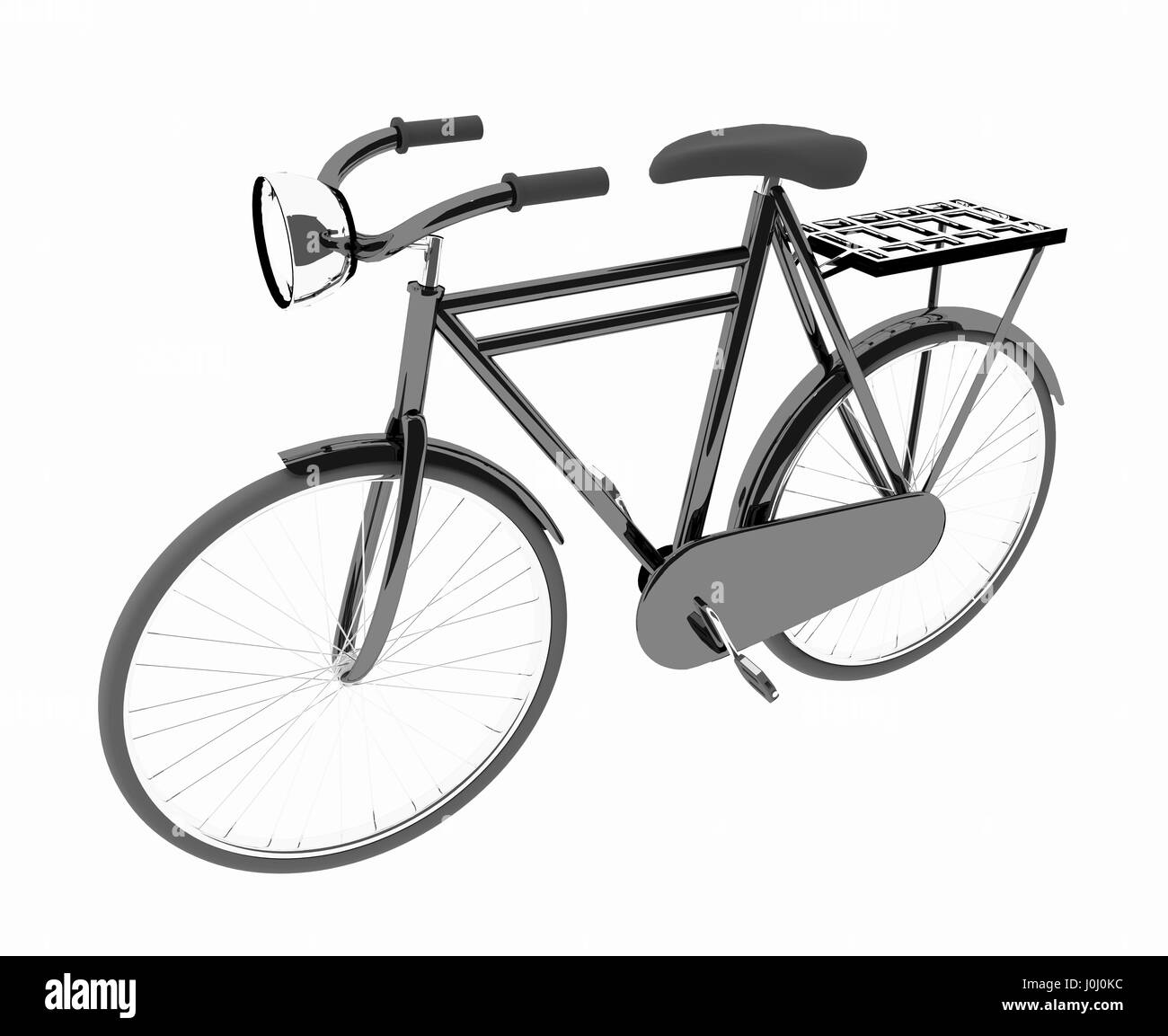 klassische schwarze Fahrrad auf isoliert weiss Stockfoto