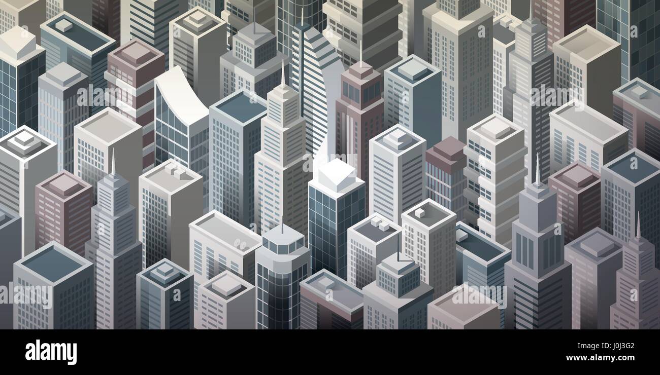 Moderne Metropole mit hohen isometrische Wolkenkratzern, Luftbild Stock Vektor