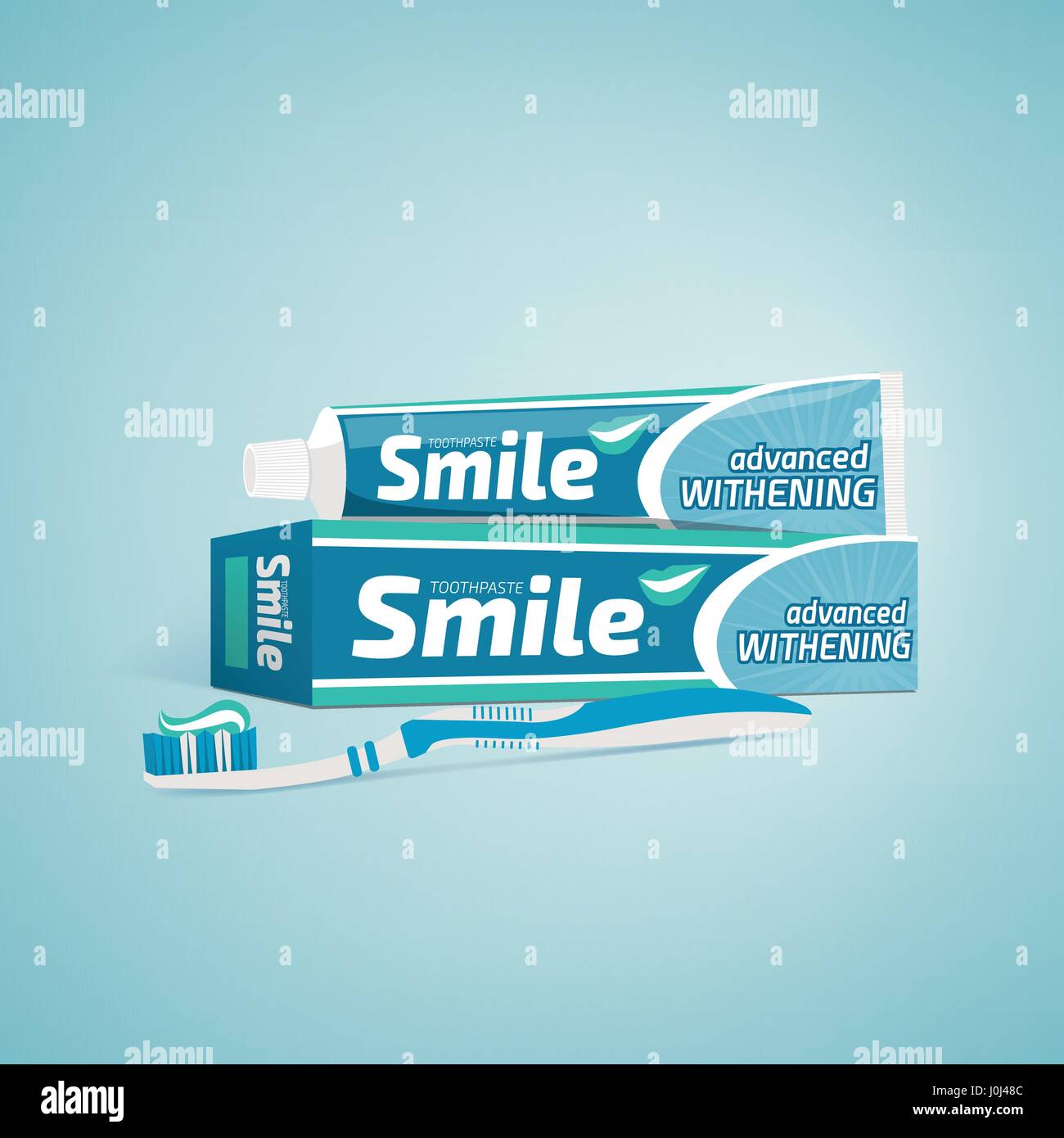 Zahnpasta und Zahnbürste Werbung, Mundhygiene und Marketingkonzept Stock Vektor