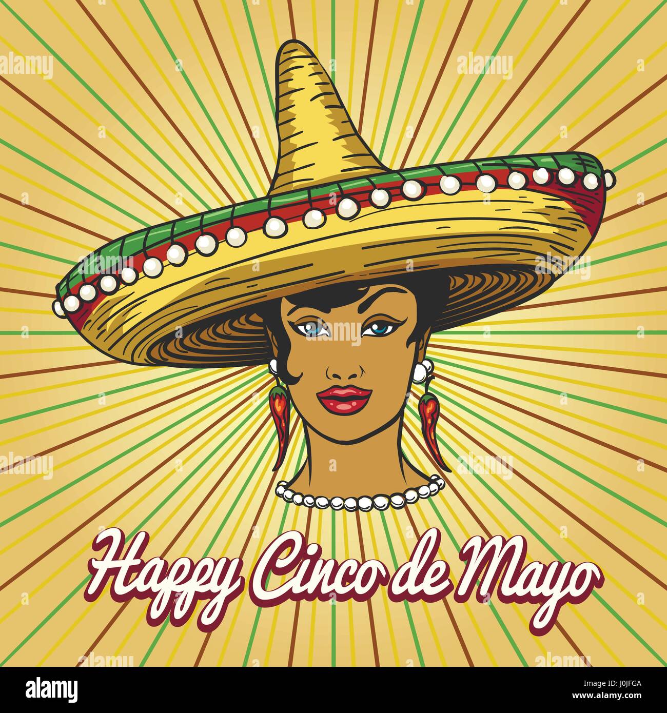 Cinco De Mayo-Poster mit Frau in Sombrero. Mexikanischer Feiertag auf der fünften kann Vorlage entwerfen. Vektor-Illustration. Stock Vektor