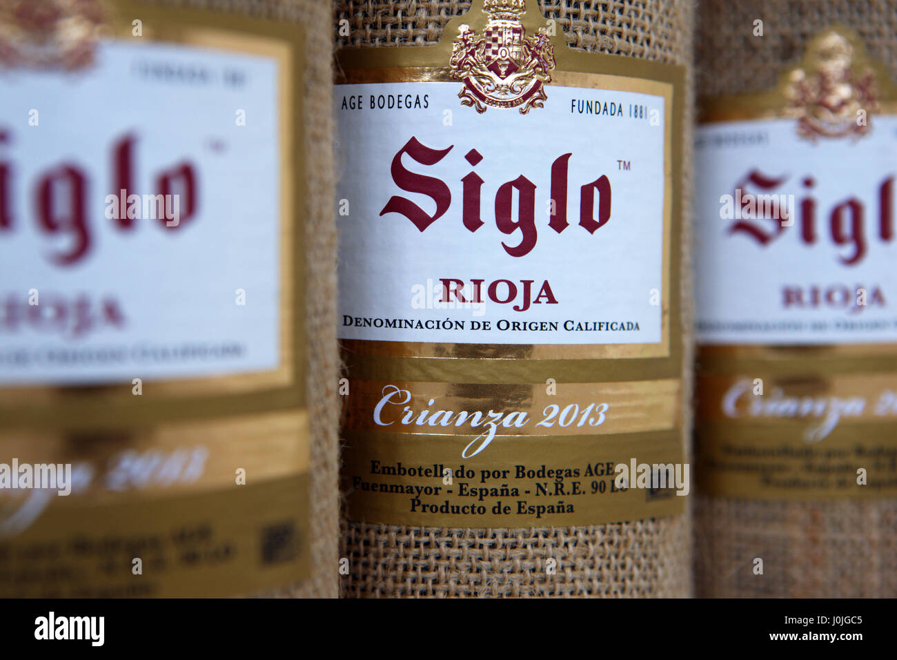 Flaschen spanischen Rioja aus dem Siglo-Weingut Stockfoto