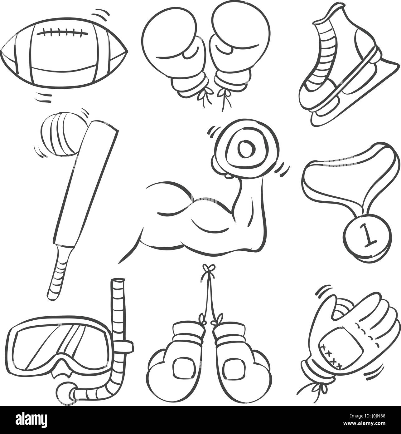 Doodle Sport Ausrüstung Hand zeichnen Vektor-illustration  Stock-Vektorgrafik - Alamy