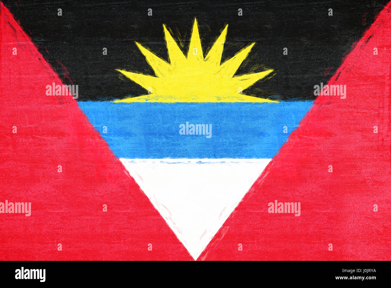 Abbildung der Flagge von Antigua und Barbuda mit einer Grunge-Textur Stockfoto