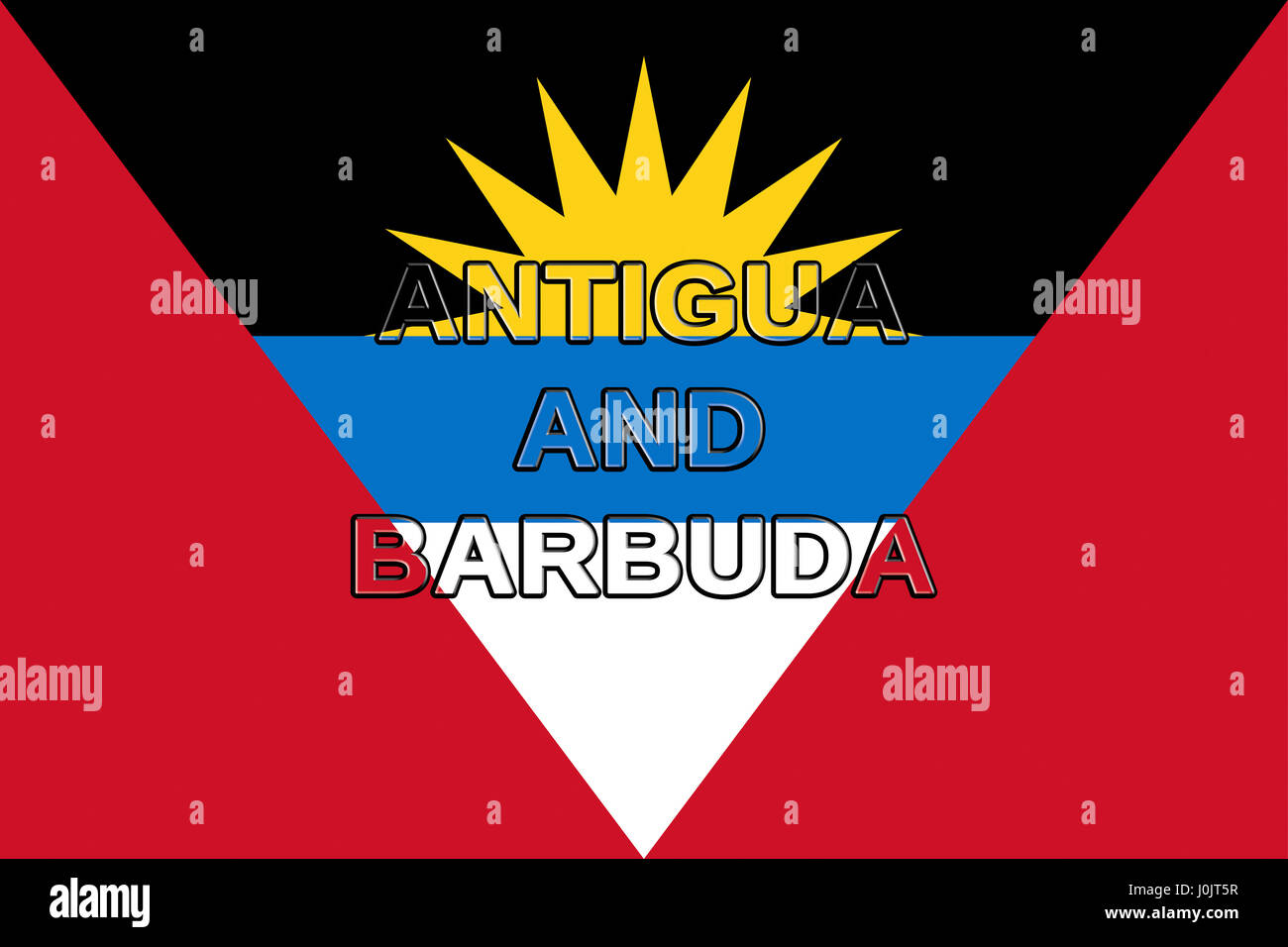 Abbildung der Flagge von Antigua und Barbuda mit dem Land auf die Fahne geschrieben Stockfoto
