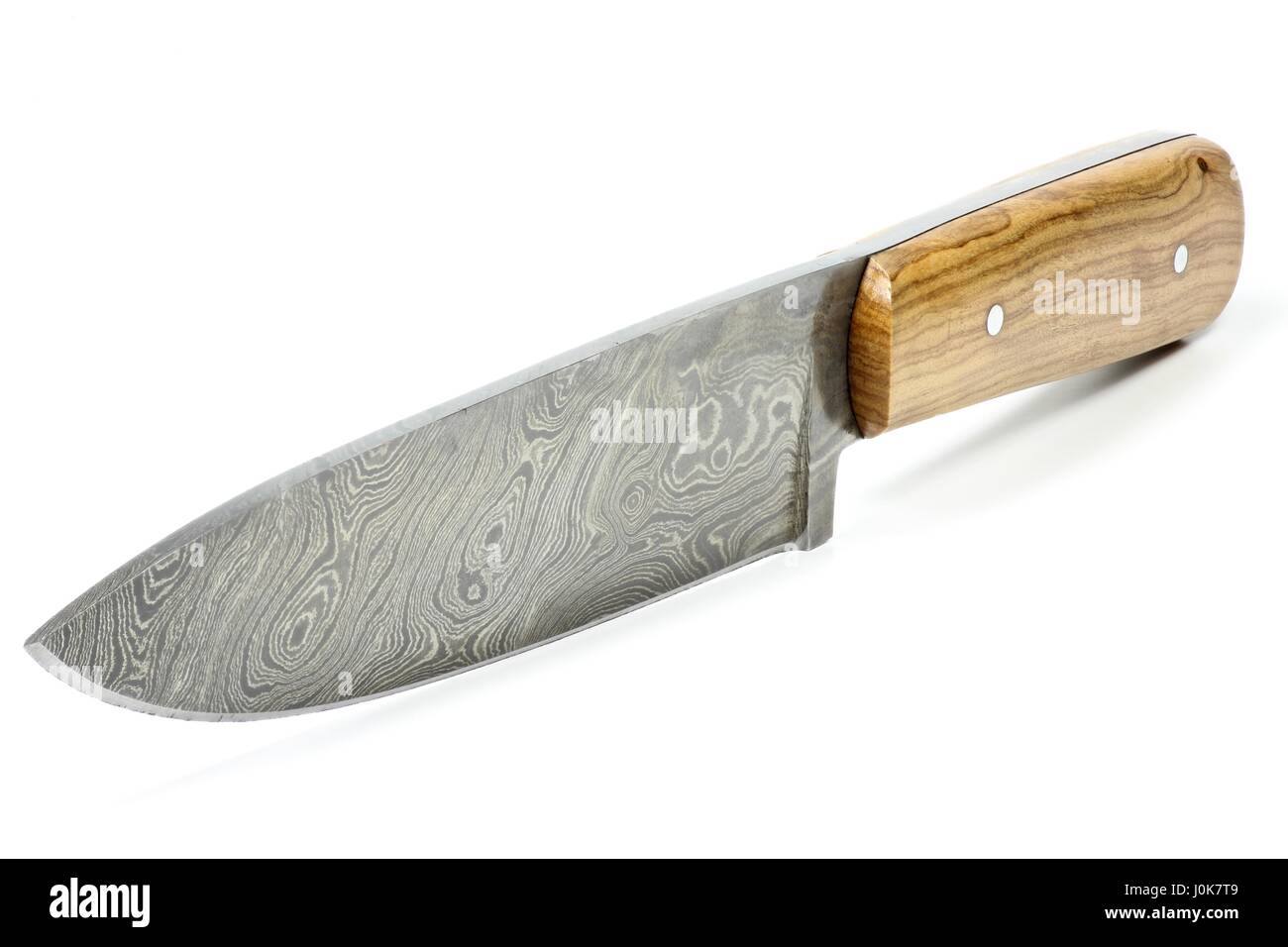 Handmade Damaskus Küchenmesser isoliert auf weißem Hintergrund Stockfoto