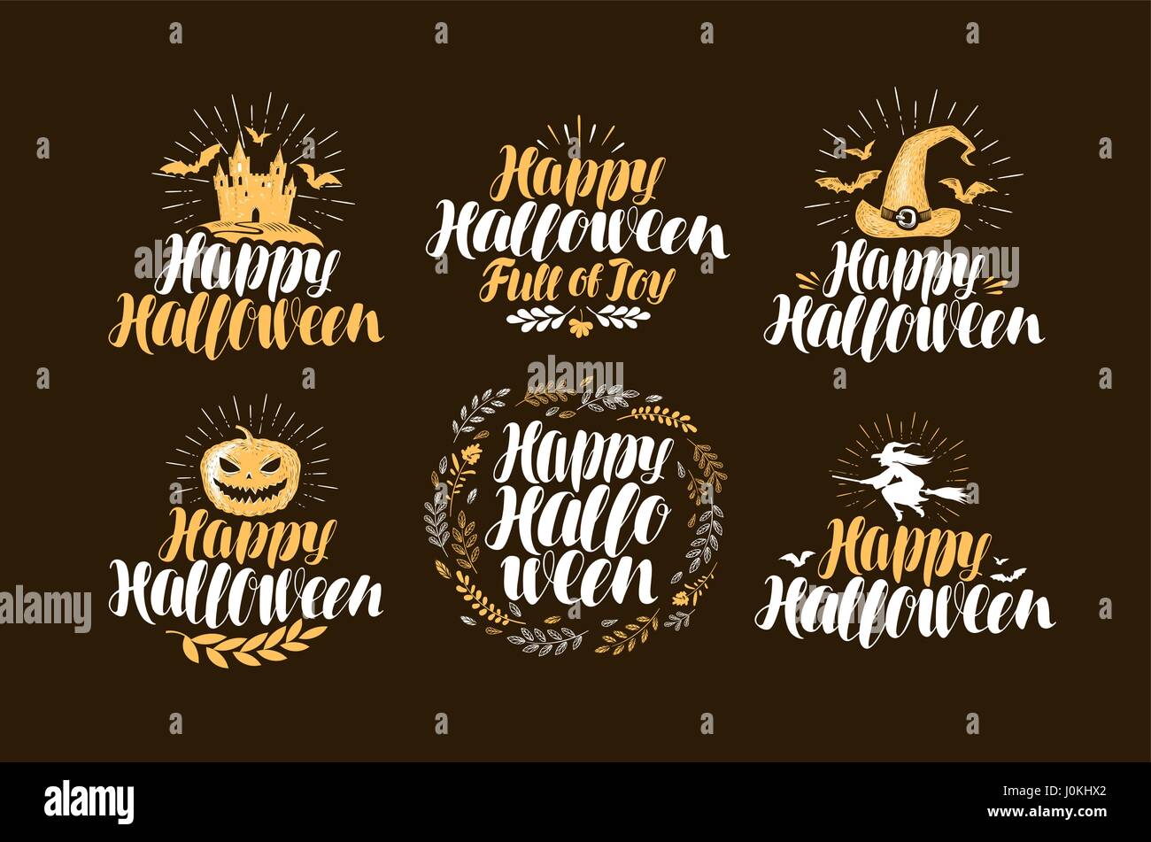 Halloween, Beschriftungssatz. Urlaub-Symbole oder Logos. Handgeschriebene Schrift, Vektor-illustration Stock Vektor