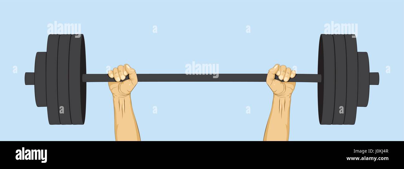 Händen aufgehoben Hantel Gewicht. Symbol für Stärke und macht. Vektor-illustration Stock Vektor