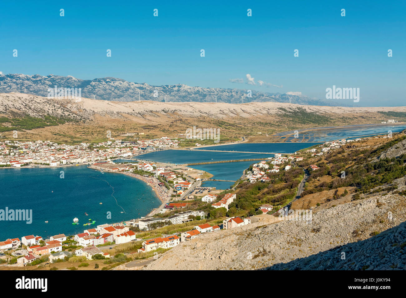 Erhöhten Blick auf die Stadt Pag, Insel Pag, Kroatien Stockfoto