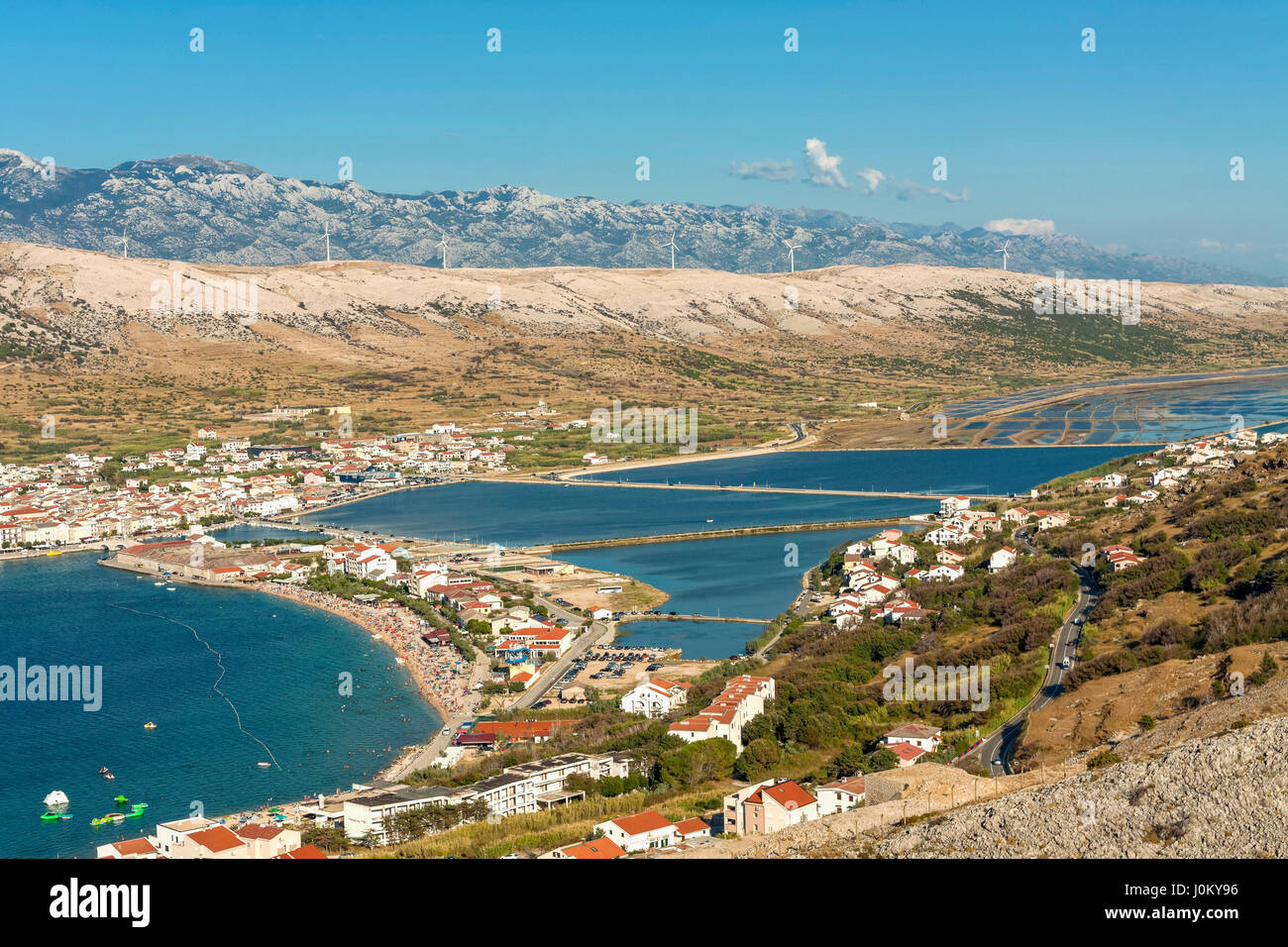 Erhöhten Blick auf die Stadt Pag, Insel Pag, Kroatien Stockfoto