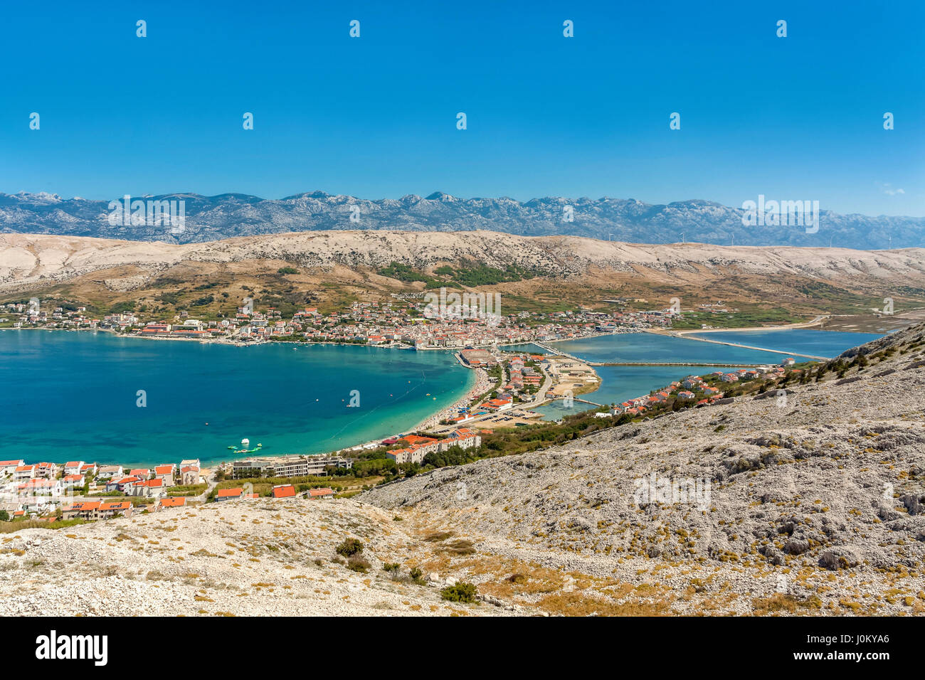 Erhöhten Blick auf die Stadt Pag, Insel Pag, Kroatien Stockfoto