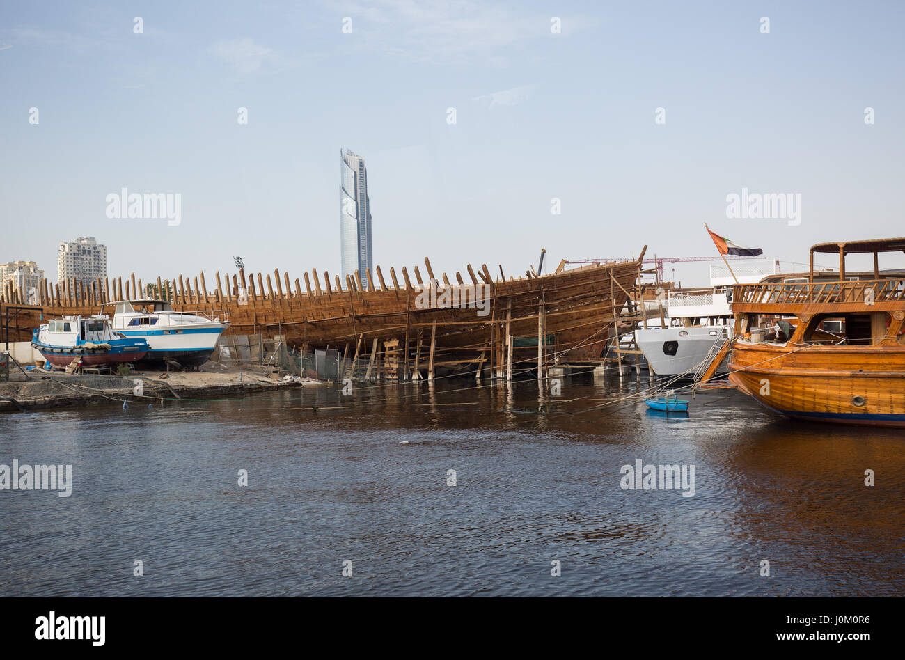 Al Jaddaf Dhau-Werft in Dubai, Vereinigte Arabische Emirate. Stockfoto
