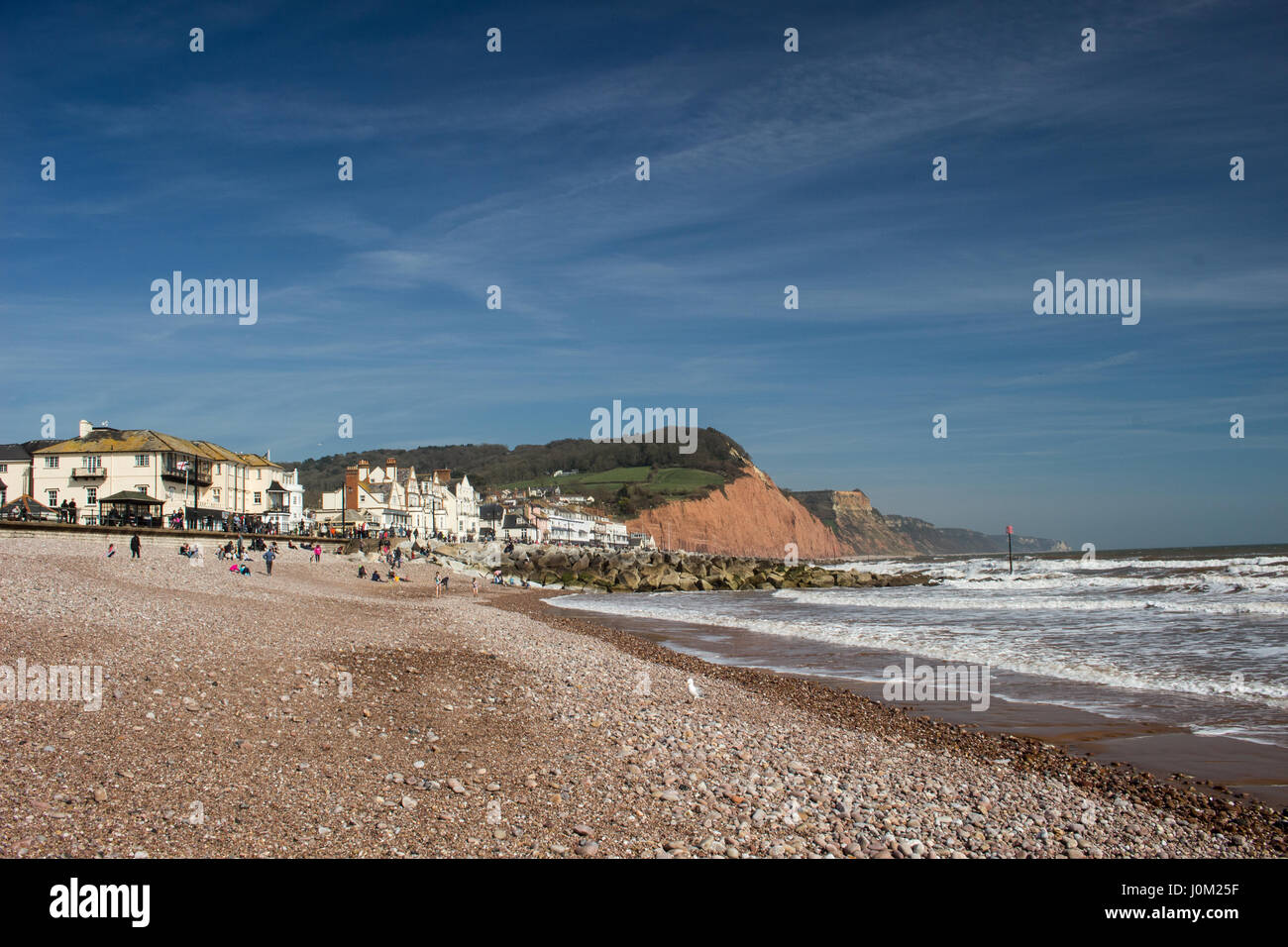 Blick auf Strand Sidmouth, Devon, UK Stockfoto