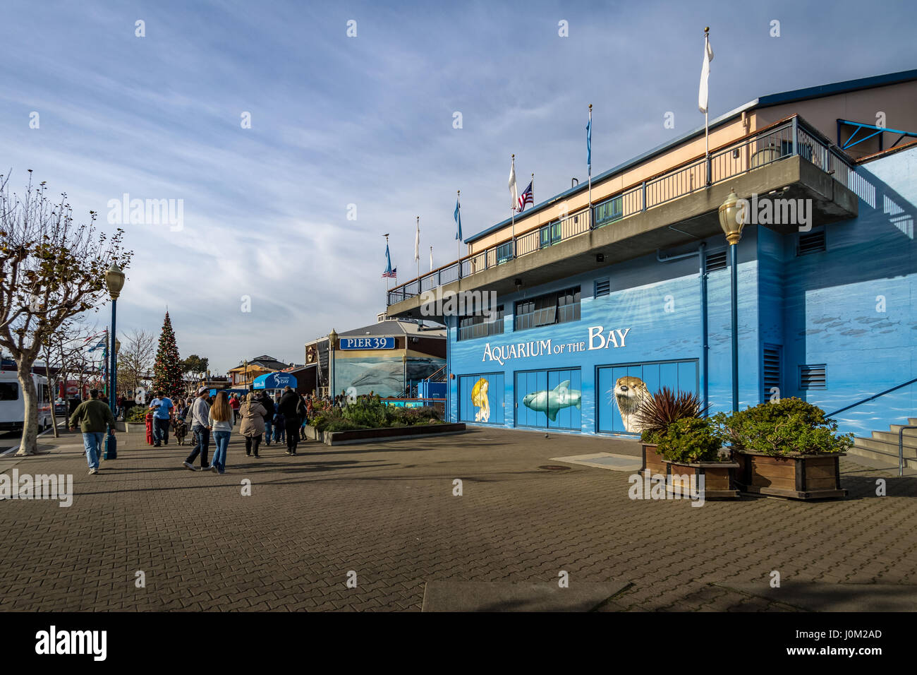 Pier 39 und Aquarium of the Bay in Fishermans Wharf - San Francisco, Kalifornien, USA Stockfoto