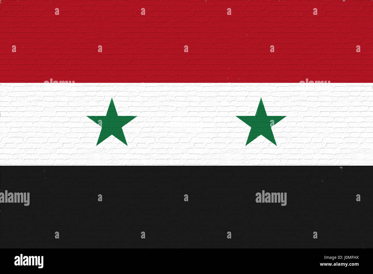 Abbildung der Flagge Syriens sah aus wie es ist auf die Wand gemalt. Stockfoto