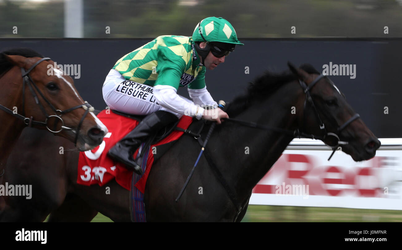 Zweite Tthought von Robert Winston geritten kommt nach Hause gewinnt die 32red 3-jährige Allwetter-Meisterschaften Bedingungen Einsätze in Lingfield Racecourse. Stockfoto