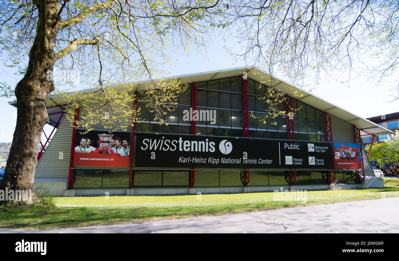 BIEL, Schweiz - 13.April: Ambiente beim Tennisturnier 2017 Ladies Open Biel WTA International Stockfoto