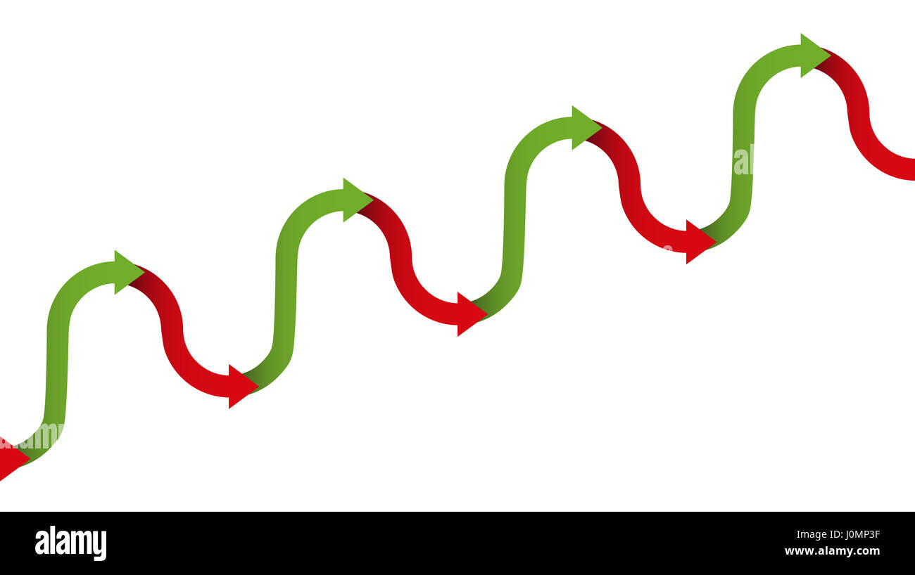 Aufwärtstrend Graph - schrittweise erhöhen Abbildung für Wachstum mit temporären absteigend oder rückläufige Phasen einer Entwicklung. Stockfoto