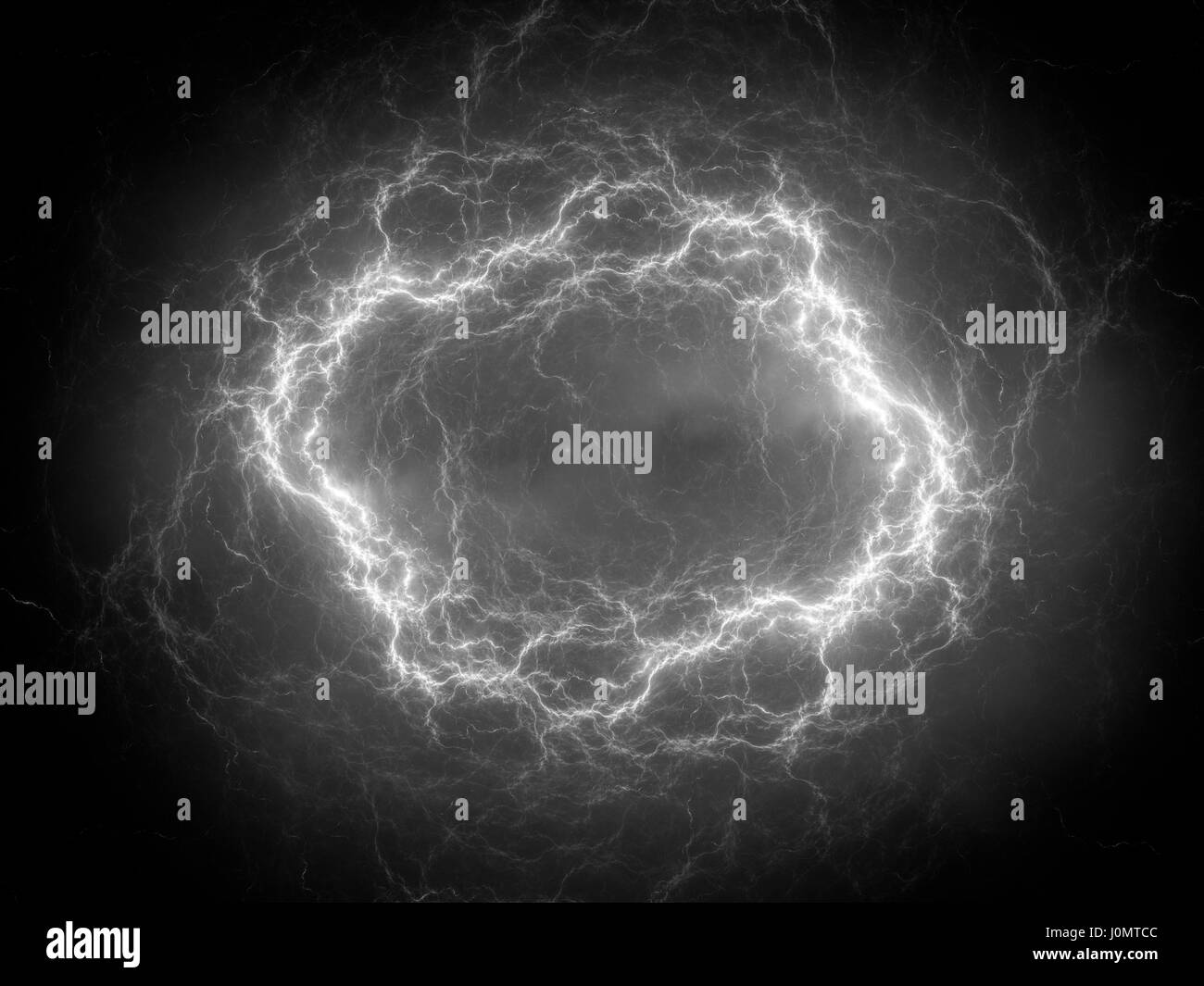 Blitz-Plasma-Fraktal im Raum, Computer generiert abstrakte Intensität Karte, schwarz und weiß, 3D-Rendering Stockfoto