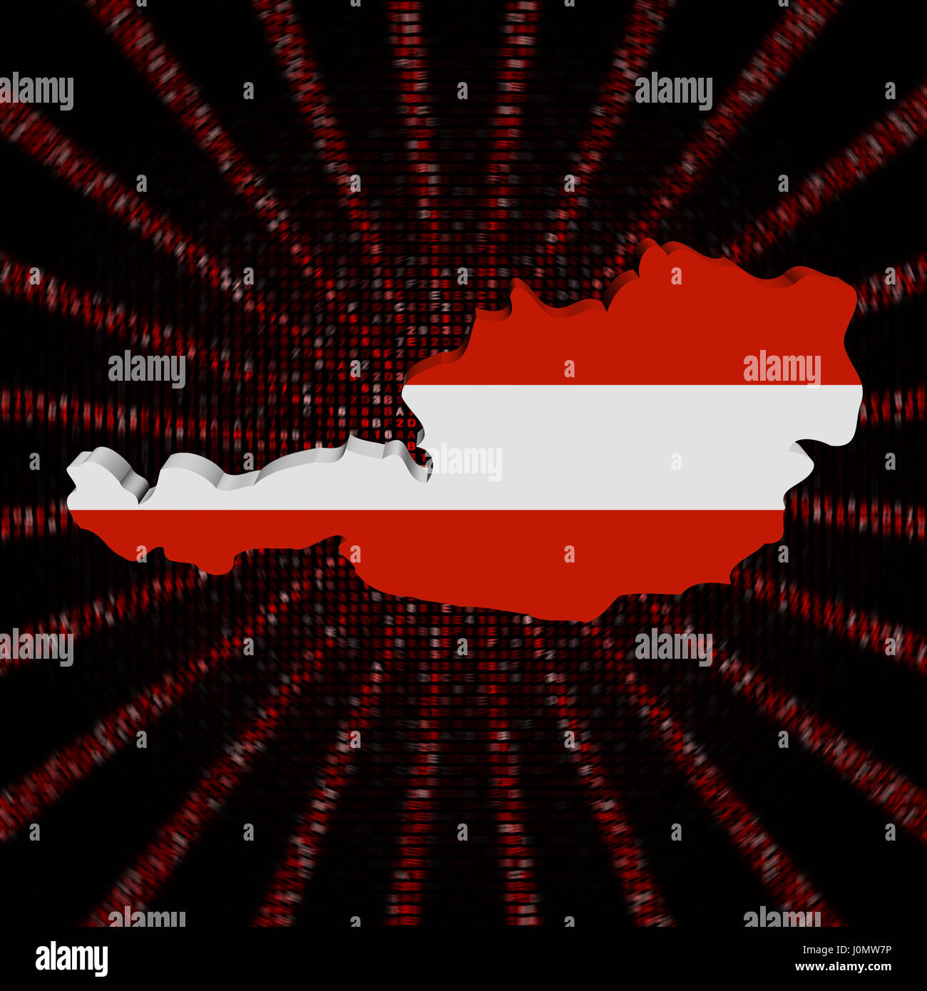 Österreich Karte Flagge auf roter Hexadezimalcode platzen illustration Stockfoto