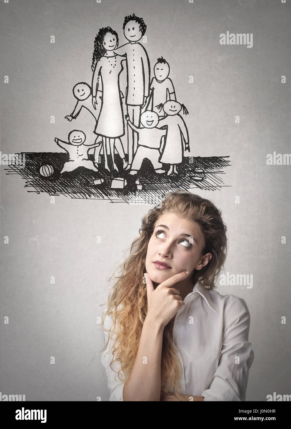 Frau machen eine Familie denken Stockfoto