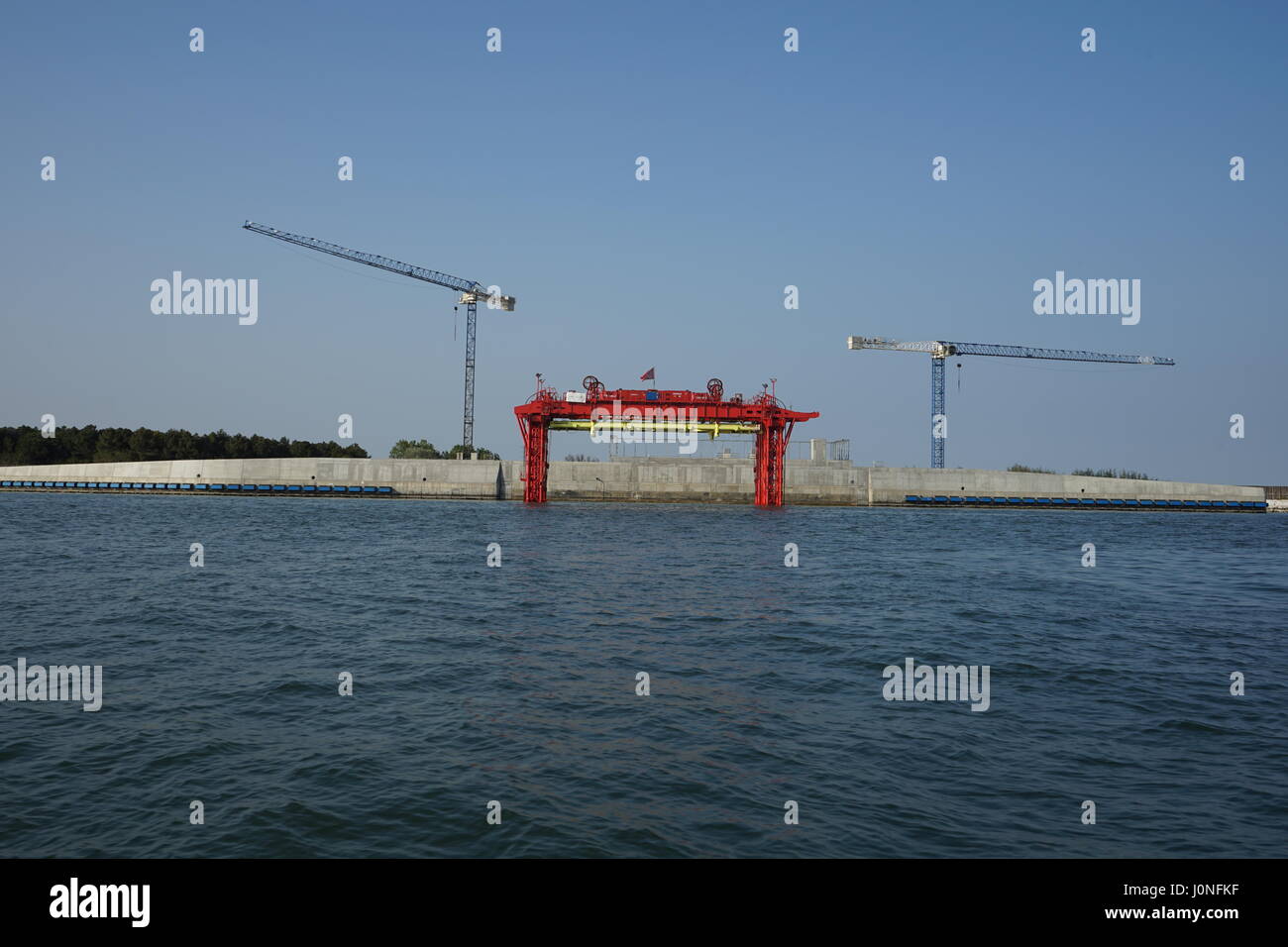 Hafen von Venedig, Italien. Mose Barrier Baustelle Stockfoto