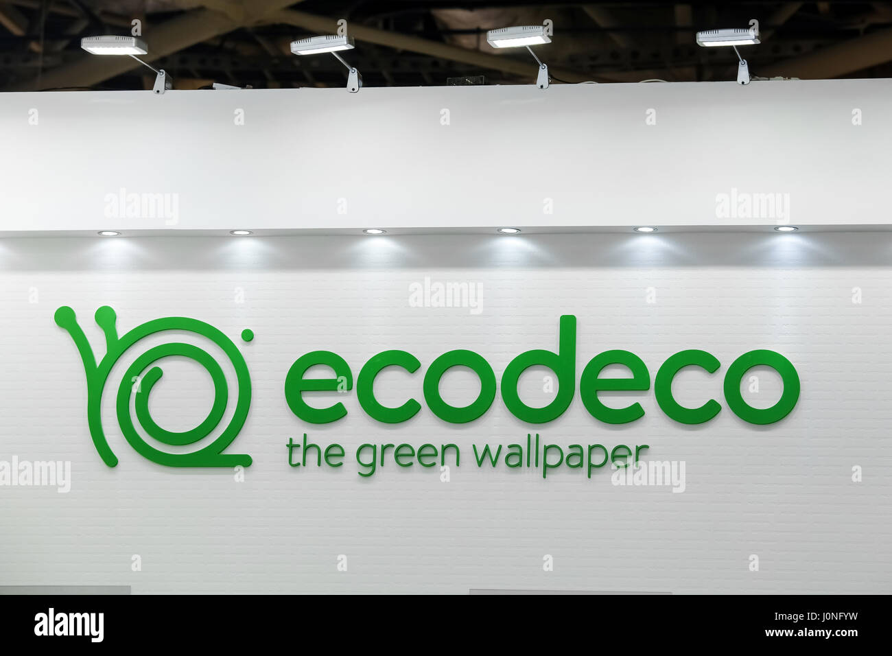 Moskau, Russland - April 2017: Logo Zeichen der Ecodeco Unternehmen. ECODECO Marke und Hersteller von Wasser- und lösemittelhaltigen Druckfarben und Beschichtungen für scr Stockfoto