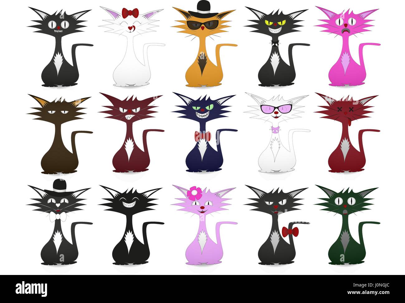 Cool Cats - Witzig, wütend, schöne, faul und schmierig, bunte Katze Maskottchen. Stock Vektor
