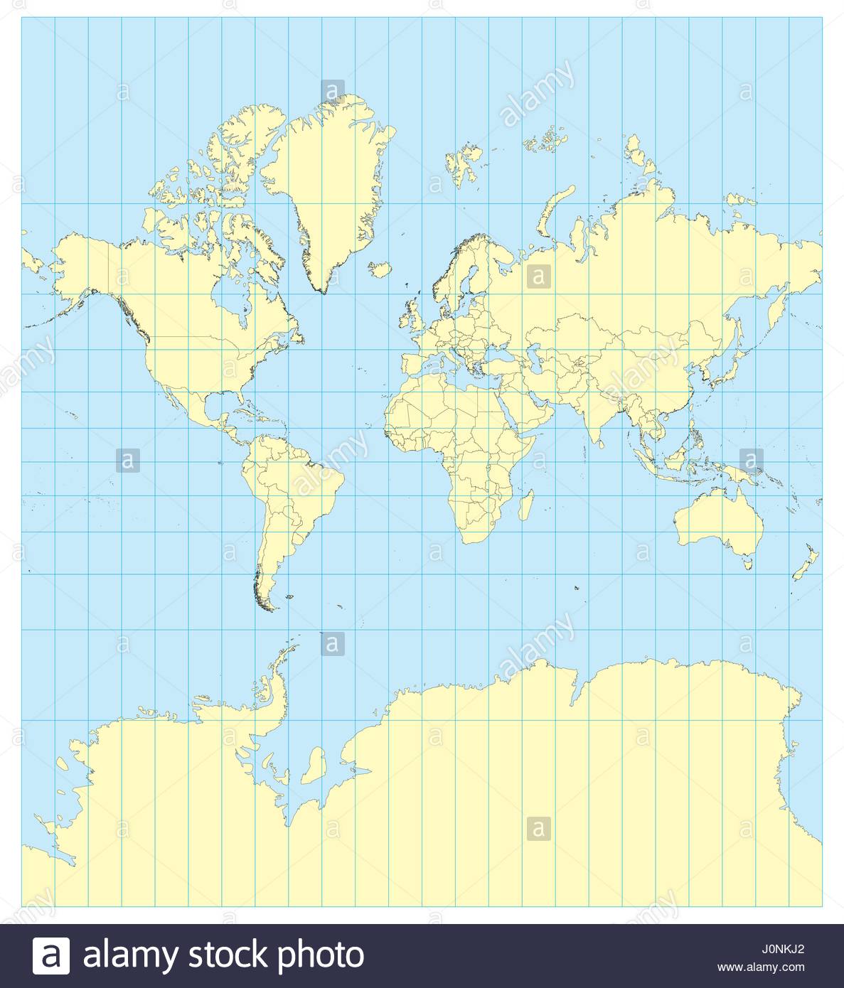 Sehr Hoch Detaillierte Karte Der Welt In Mercator Projektion Mit Gradnetz Zentriert In Europa Und Afrika Elemente Dieses Bildes Eingerichtet Von Der Nasa Stock Vektorgrafik Alamy