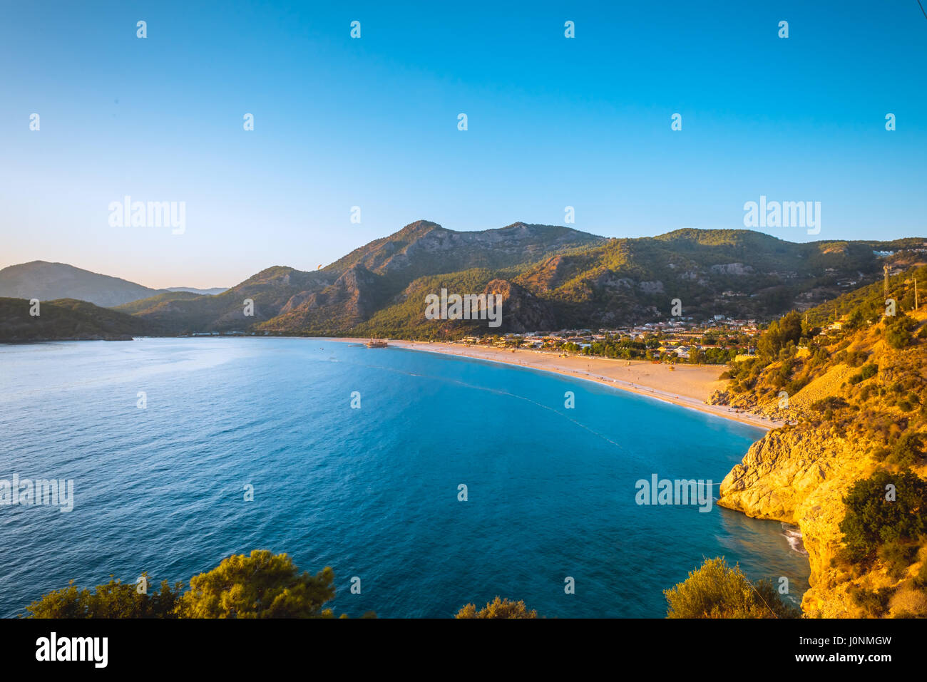 Sonnenuntergang Oludeniz Lagunenstrand Türkei Stockfoto